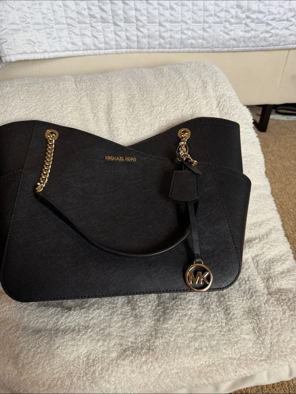 Michael Kors Black Shoulder Tote with Gold Chain Straps Brand New W/ Tags!